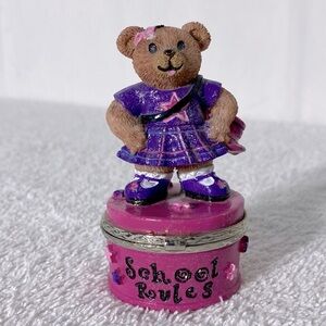 Vintage ‘99 Claire’s Purple and Pink Bear Trinket Box Collectible